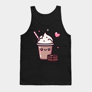 Kawaii Cute Chocolate Milkshake with Chocolate Bar and Hearts | Kawaii Food Art Tank Top